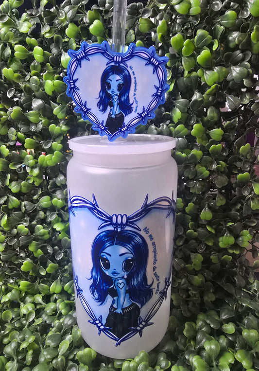 16oz frosted KG glass cup with straw topper